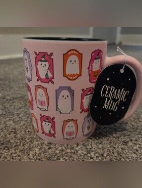 Soft Pink Ghost Pattern Mug Soft Touch Design With Black Interior Halloween